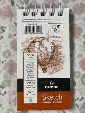 Canson Small Sketch Pad, 100 Sheets - 50lb, 3"x5", Spiral Bound Microperforated